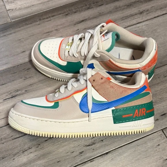 Nike Women Air Force 1 Low Sneakers - White, Green, Orange - Picture 11 of 12